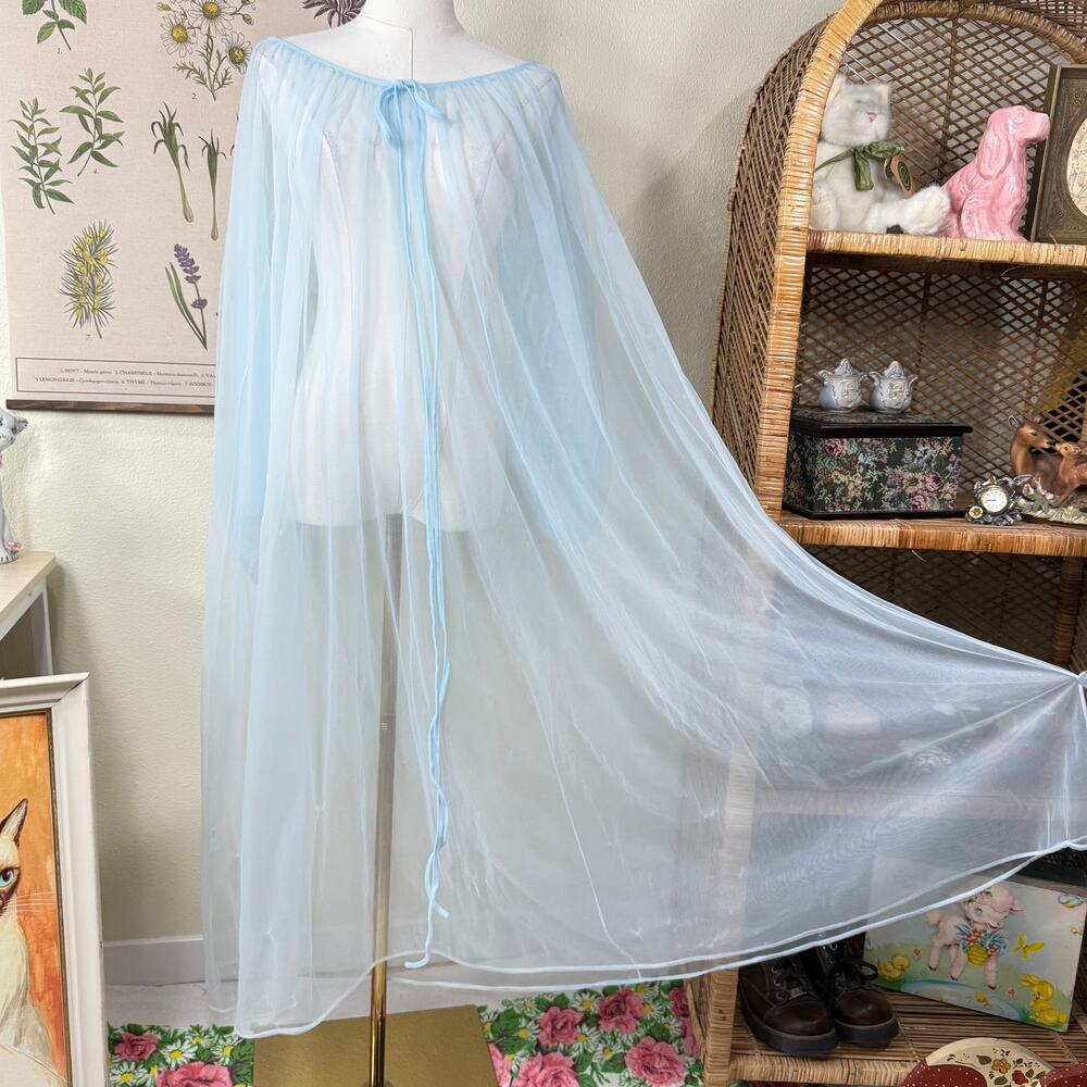 Vintage 60s Sheer Sweep Gown Nylon Lingerie Dress Peignoir Ethereal Romantic OS